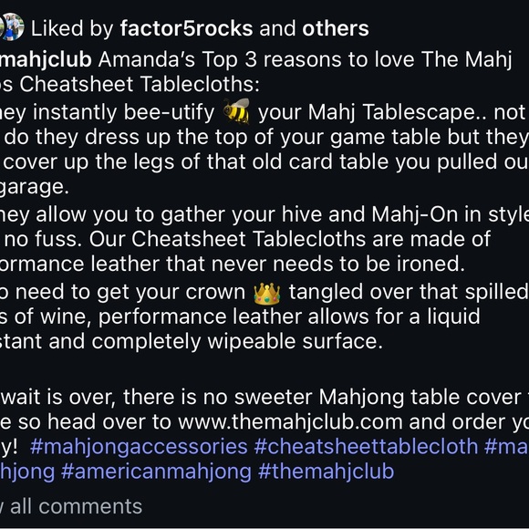 Mahjong Cheatsheet Tablecloth - Performance Leather - Picture 5 of 6